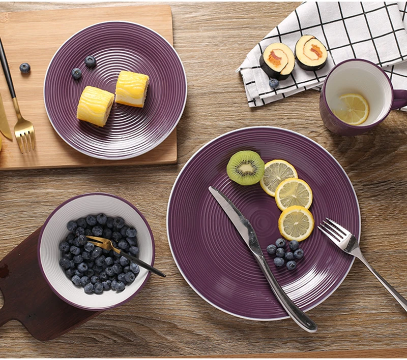 Фиолетовый столовые приборы Плоский Поднос кофейная чашка керамическая чаша набор посуды фарфоровая тарелка поднос для торта кофейная кружка миска для супа тарелка для стейка 1 шт