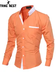TANGNEST/Новинка весны 2019 года для мужчин's карамельный цвет тонкий повседневное рубашка с длинными рукавами молодежная мода рубашка лацканами