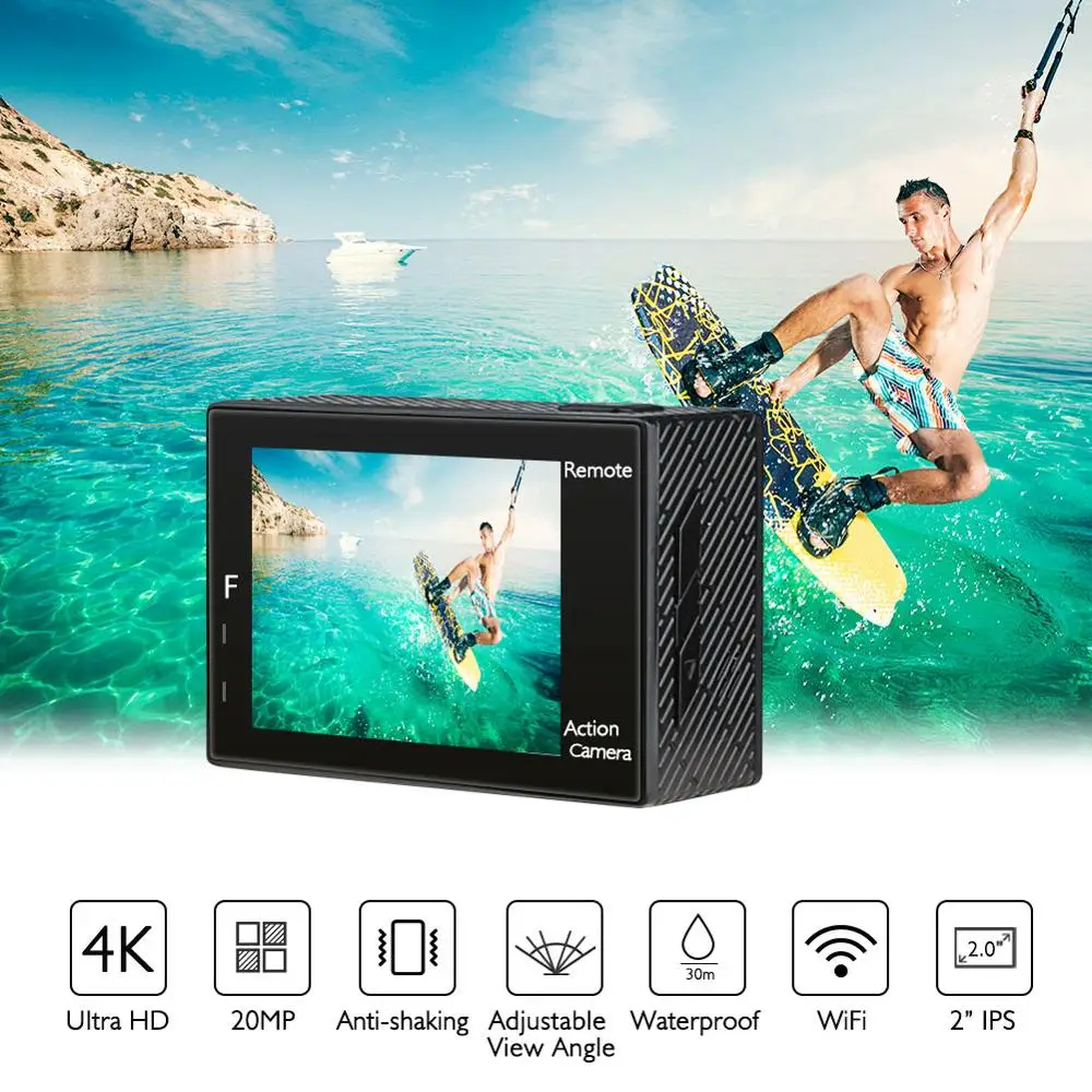 AKASO Brave 4 4K 20MP WiFi Action Camera Ultra HD with EIS 30m Underwater Waterproof Camera Remote