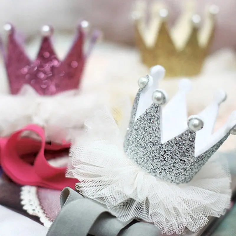 Детская Королевская корона для маленьких девочек со дня рождения, блестящая повязка на голову для малышей, эластичная сетчатая повязка на голову с жемчужинами, аксессуары для принцессы