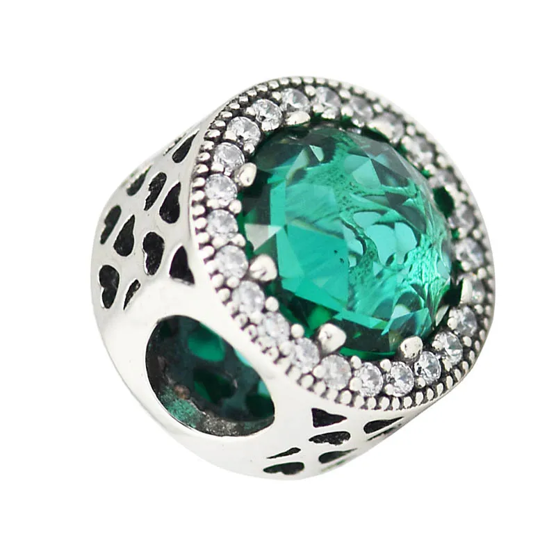 

DIY Fits for Pandora Beads Bracelets Radiant Hearts Charms with Sea Green CZ 100% 925 Sterling-Silver-Jewelry Free Shipping