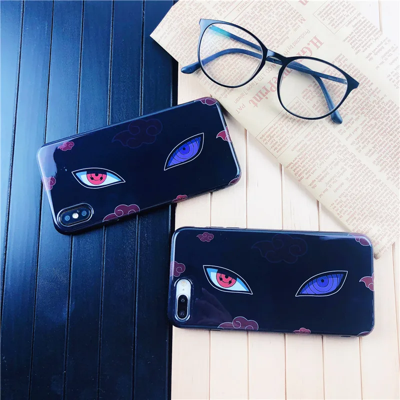 Brand new Naruto mens case cool for Apple iphone 7 8 X XSMAX XR silicone back cover cartoon Kakashi Sasuke Blood round eyes |