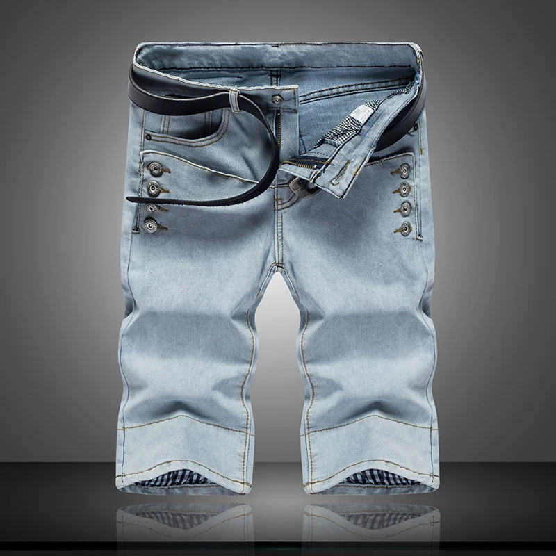

2019 Fashion Men High grade cotton summer Decorative buttons denim shorts/Man High quality slim fit Casual cowboy shorts 28-34