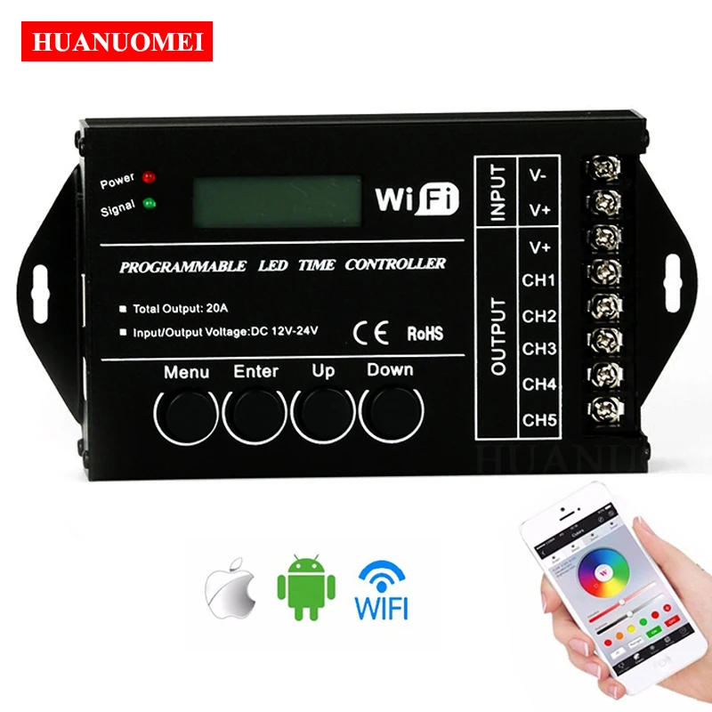 

TC421 WiFi Programable LED Time Controller TC420 RGB/Single Color Aquarium Lighting Timer LED Dimmer DC12V-24V 5Channel Max 20A