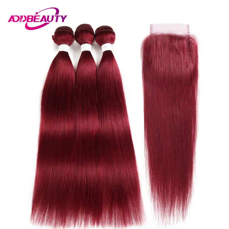 Paquetes De Cabello Humano Con Cierre 99j Color Vino Rojo