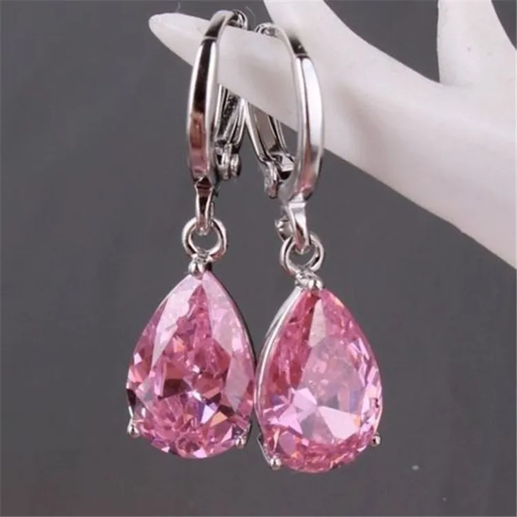 

Luxurious atmosphere Inlaid drop-shaped pear-shaped noble zircon, white gold, gold, wedding gift pendant earrings