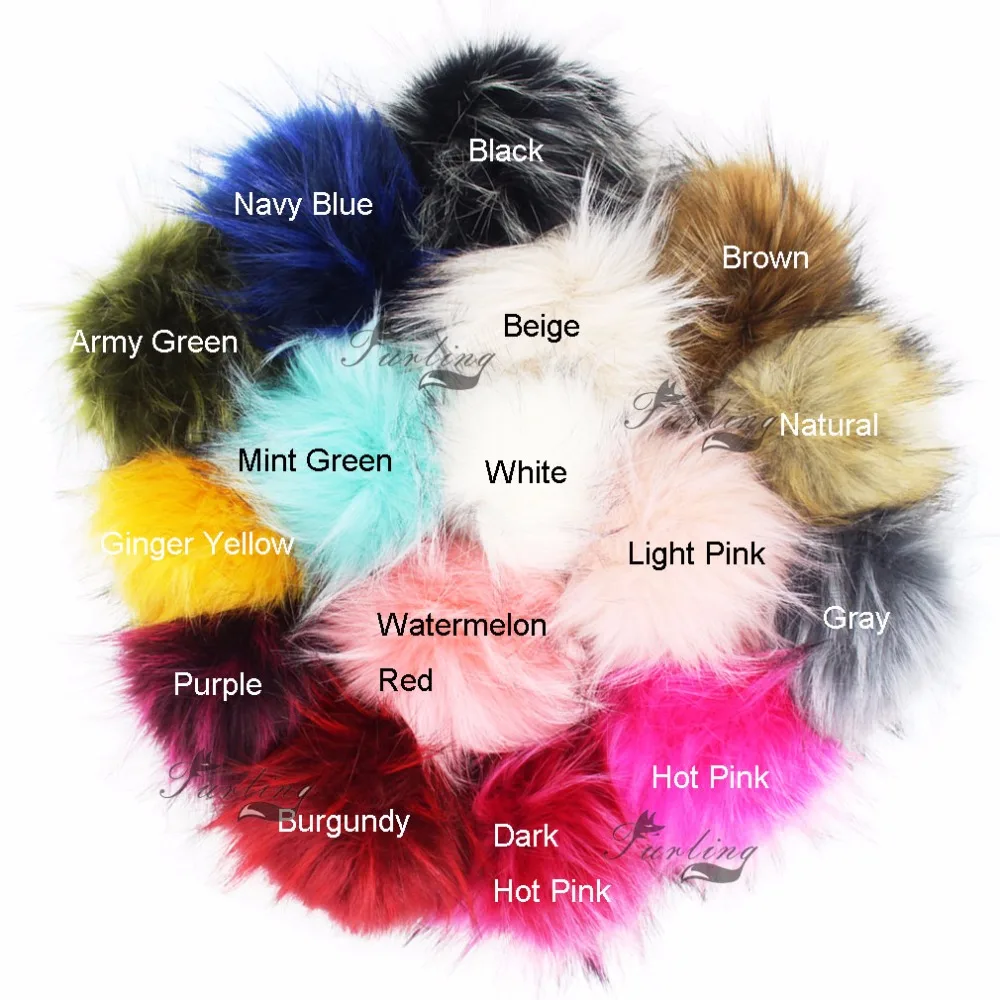 Furling 12pcs 13 cm Fashion Large Faux Raccoon Fur Pom Pom Ball with Press Button for Knitting Hat DIY 16 Colors Accessory 2