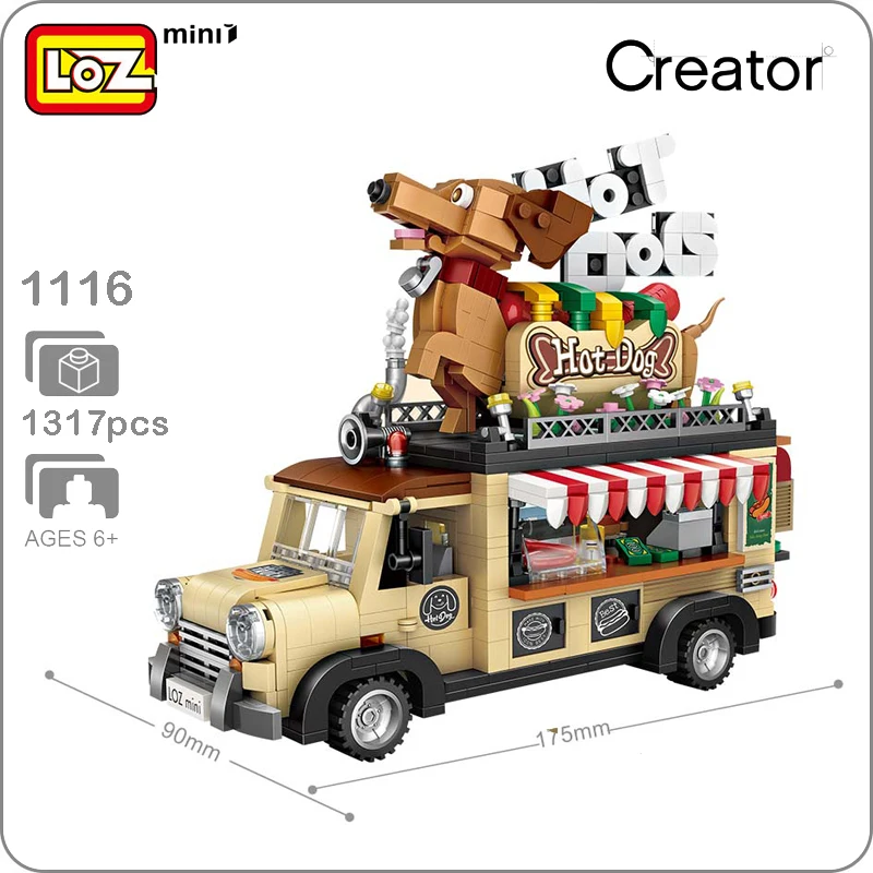 

LOZ 1116 Hot Dog Fast Food Car Vehicle Animal 3D Model 1317pcs DIY Mini Blocks Bricks Assembly Diamond Nano Building Toy Gift