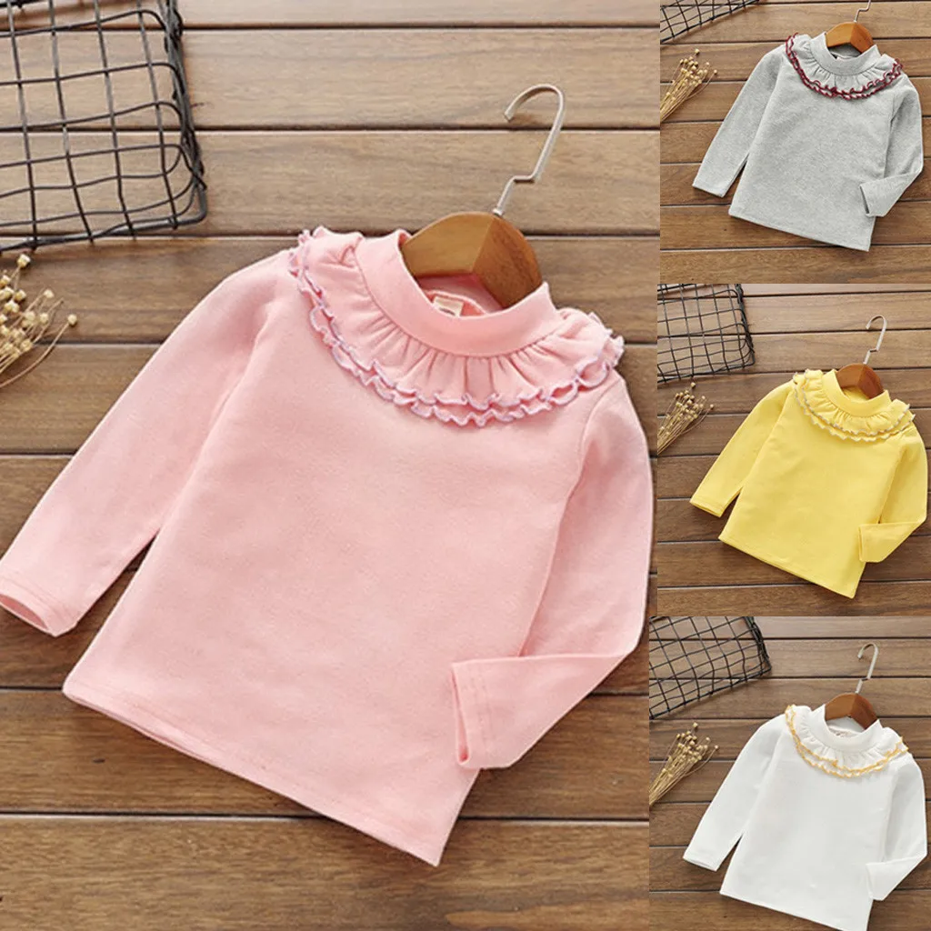 

Todder Kids Baby Girls Solid Tops Ruffles Base Shirt T Shirt Clothes Tops New Autumn Children Kids T-shirts for Babies Children