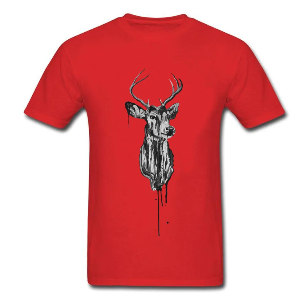 Crewneck Deer Head Cotton Fabric Men T Shirt Summer Short Sleeve Tops Tees Slim Fit Printing Tops Shirt Free Shipping Deer Head red