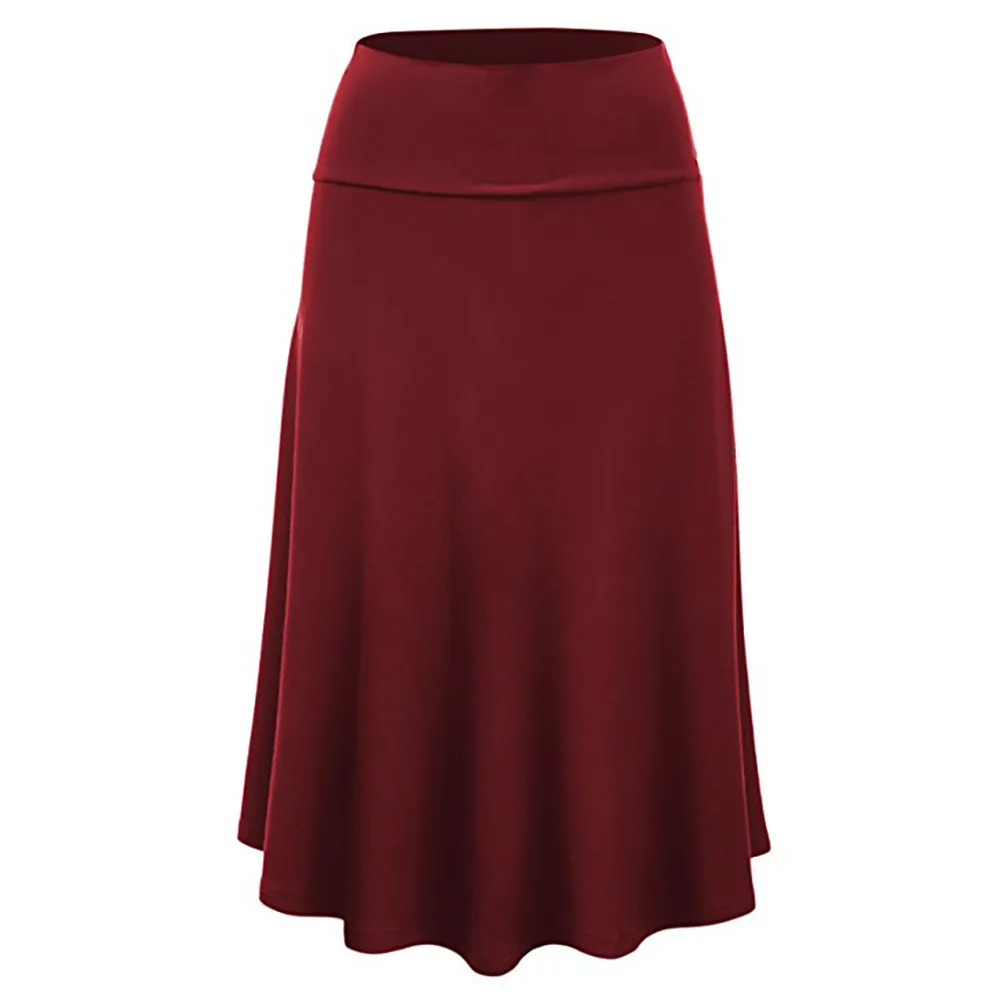 Для женщин; Большие размеры одноцветное расклешенное подол мягкая и удобная обувь Высокая Талия пикантная юбка средней длины форма плиссированная юбка L50/0110