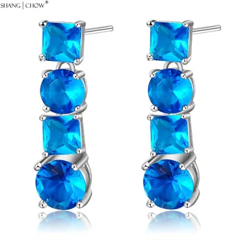 

New Fashion Luxury At ball in a shiny Jewelry Blue Crystal stone 925 Sterling Silver Dangle Earrings E0427