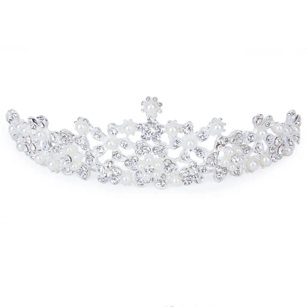 Elegant Pearls Crystal Rhinestone Corollas Headband Tiara Wedding