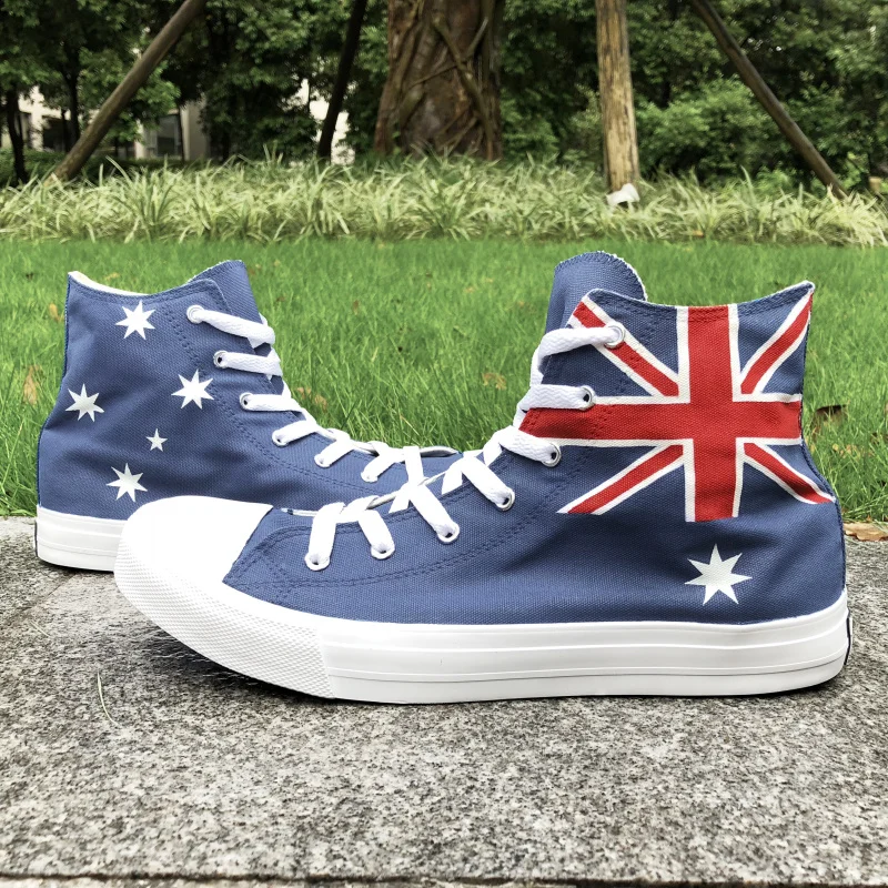 

Wen Design Custom Hand Painted Athletic Shoes Australia Flag High Top Strappy Blue Sneakers Man Woman's Canvas Outdoor Shoes