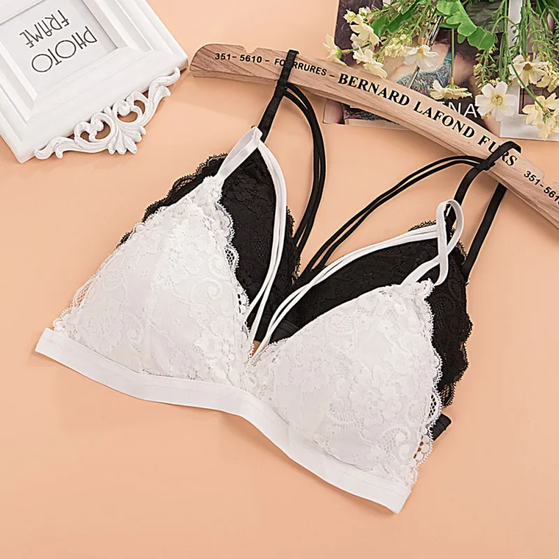 

Lace Bra Floral Lace Wire Bra Bustier Sheer Backless Cross Bandage Seamless Lingerie Bralette Wireless Bra Brassiere Underwear