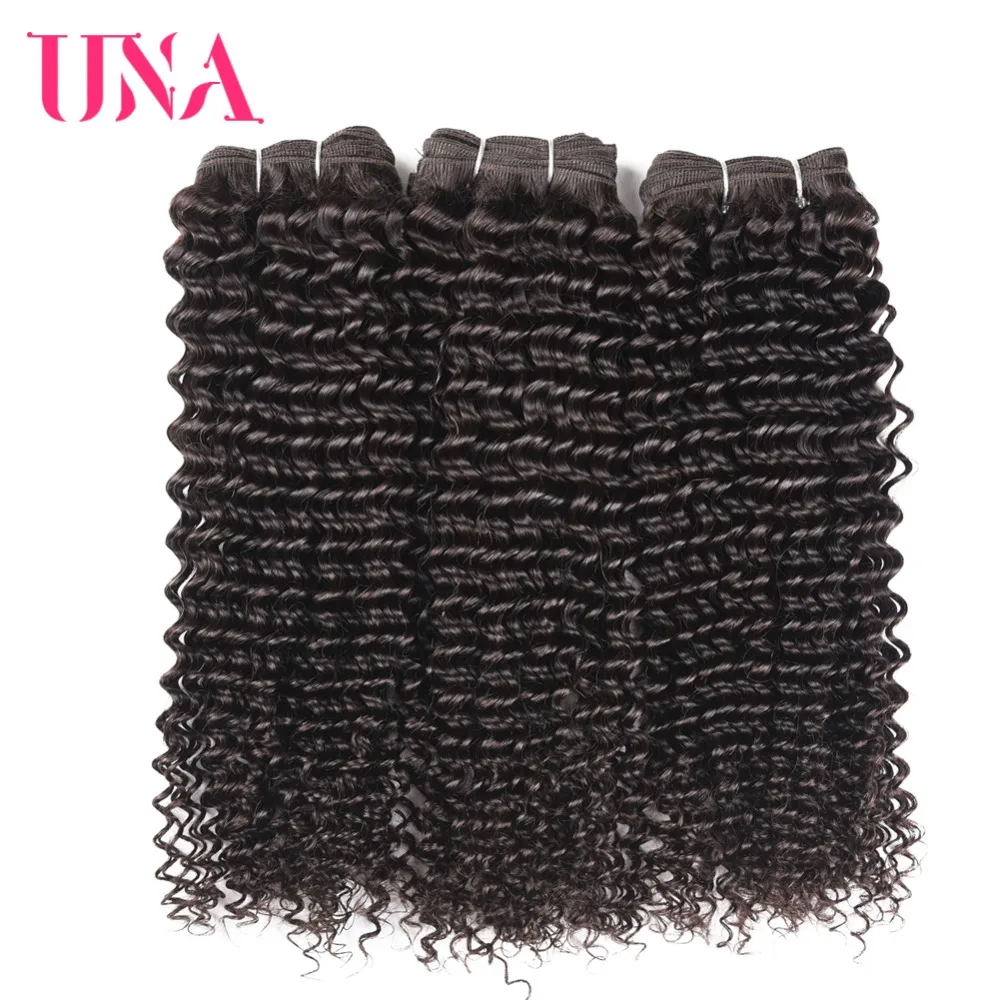 

UNA Kinky Curly Brazilian Hair Weft 3 Bundles Pack Non-Remy Brazilian Hair Weaves 18" #2 Kinky Curly Black Color 100% Human Hair