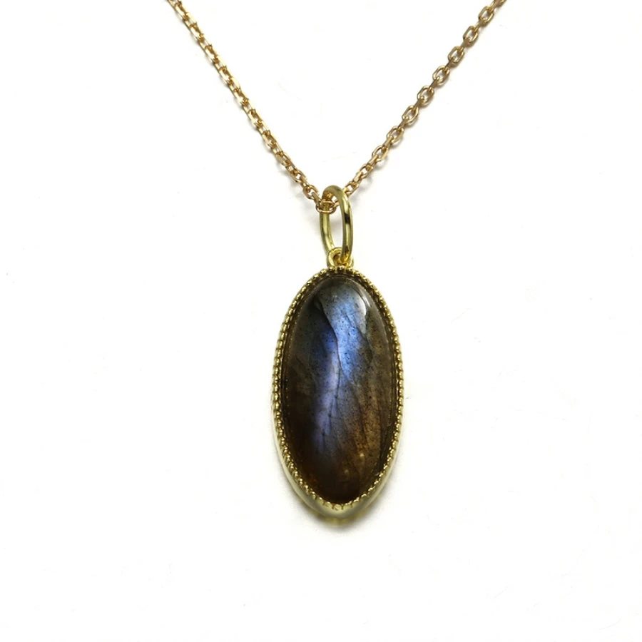 

Blue Labradorite Pendants Necklace Opal Charms Moonstone Pendant 14K Gold Link Chain Choker Necklaces for Women