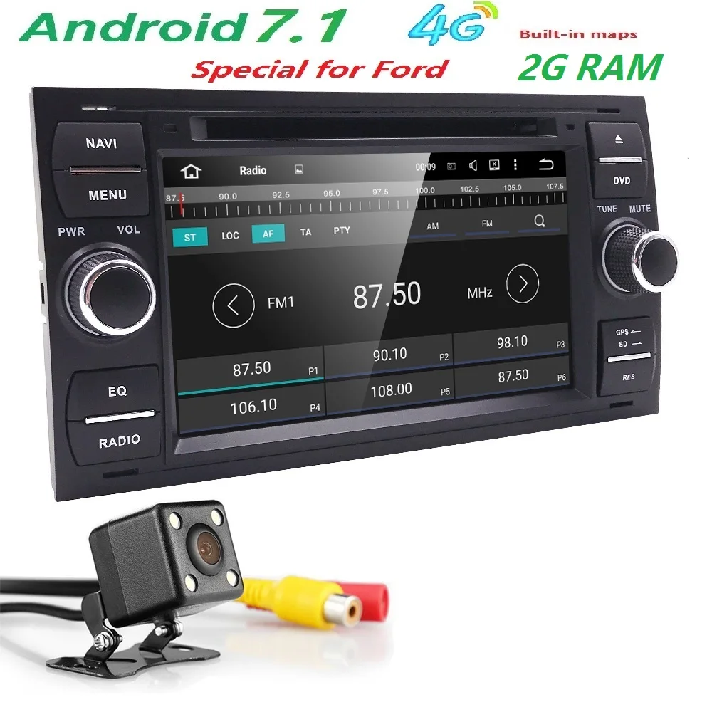 4G QuadCore Android 7.1 car audio gps FOR FORD FOCUS C-MAX car dvd player car multimedia car stereo head unit 1024*600 2G RAM CD