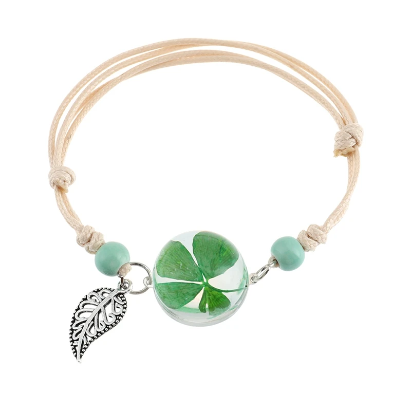 

New Glass Bracelets Handmade Dandelion Woven Dried Flowers Glass Beads Bracelet Women Jewelry