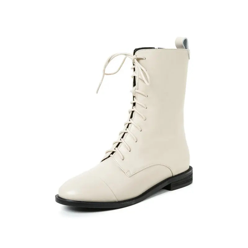 

NEMAONE 100% cow leather low Heels Women Ankle Boots lace up Basic Western Boots 2019 Autumn Winter New casual shoes woman