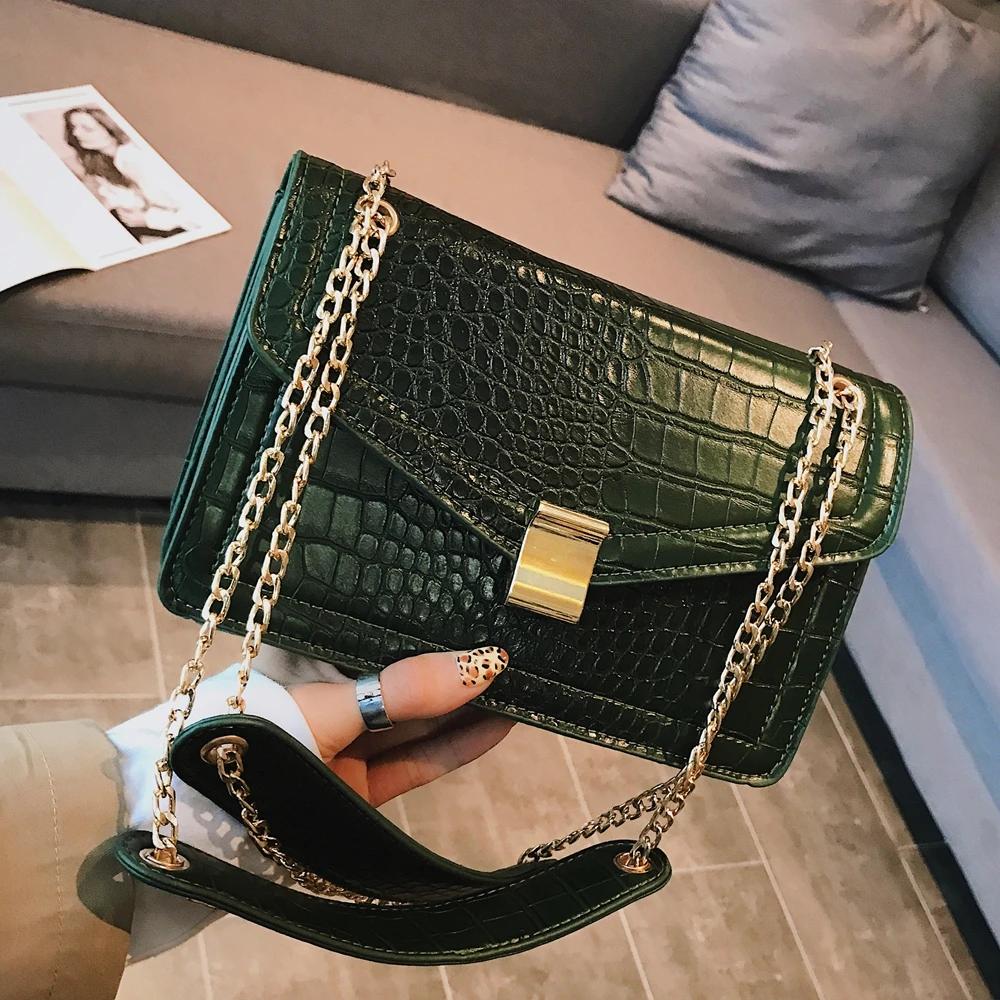 

Brand Designer Shoulder Bag Women Small Fashion Alligator Chains Square Bag PU Leather Crossbody Bags For Women Messenger Bags