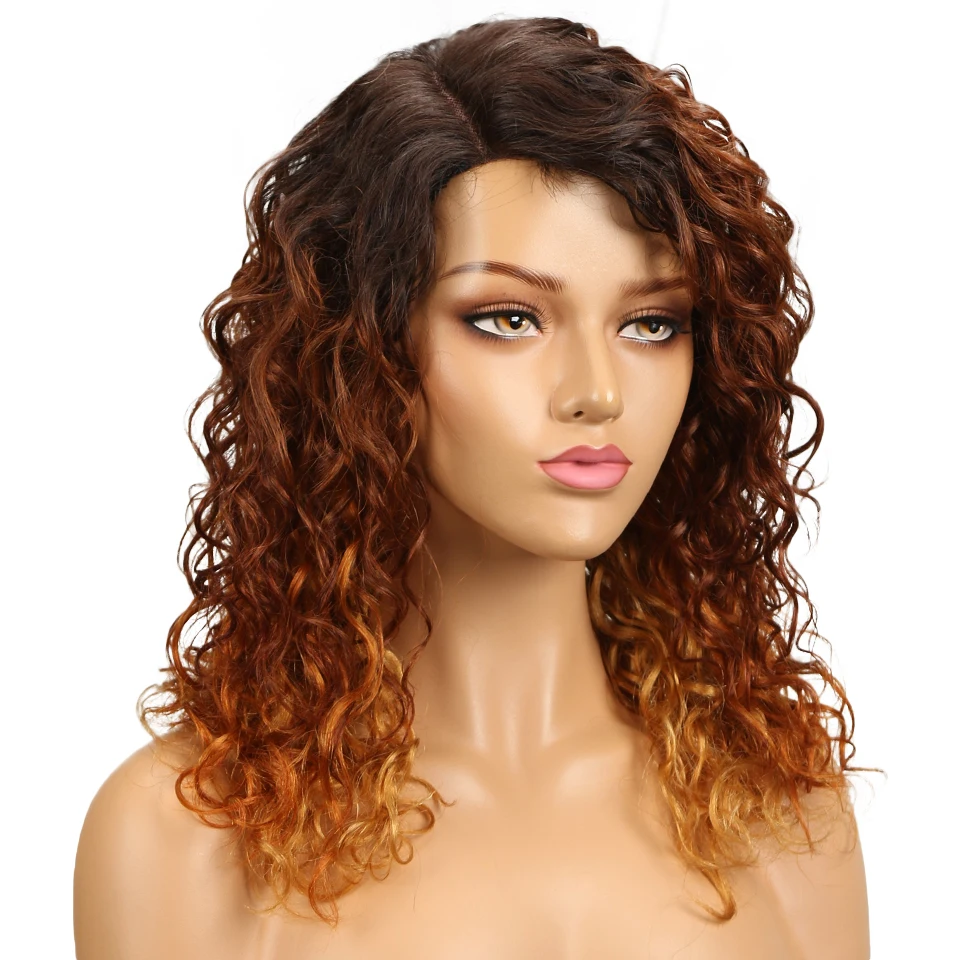 Sleek Brazilian Curly Human Hair Wigs For Black Women Fashion Wavy Wig Part Lace Wig 99J T1b/27 Cheap Ombre Human Hair Wig