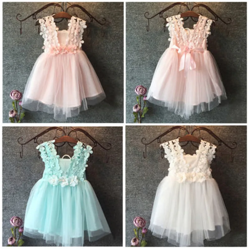 

Elegant Feast Baby Girls Princess Summer Sleeveless Dress Lace Flower Tulle Tutu Mesh Cute Princess Formal Party Dress 2-7T yu