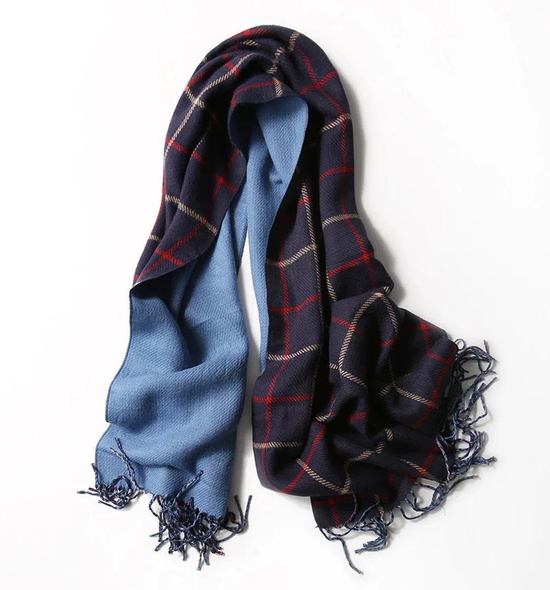 Двусторонний клетчатый зимний кашемировый шарф, дамские пашмины, Теплая бандана на шею, одеяло, роскошный брендовый женский вязанный шарф