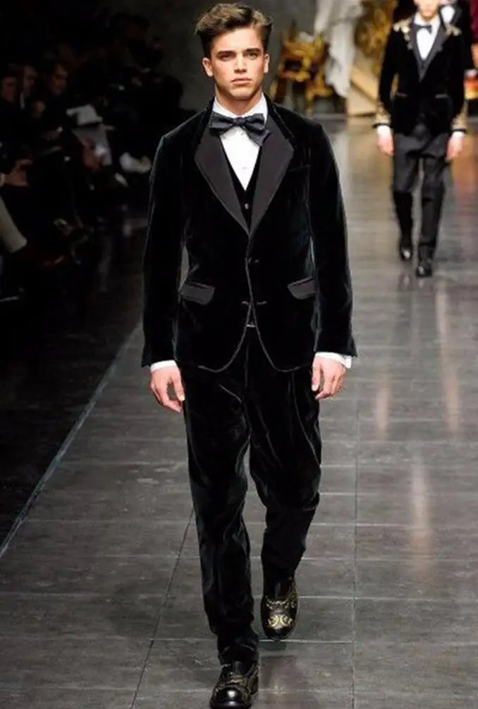 Черный велюр куртка Комплект со брюками одежды Slim Fit мужской костюм шаферы Женихи