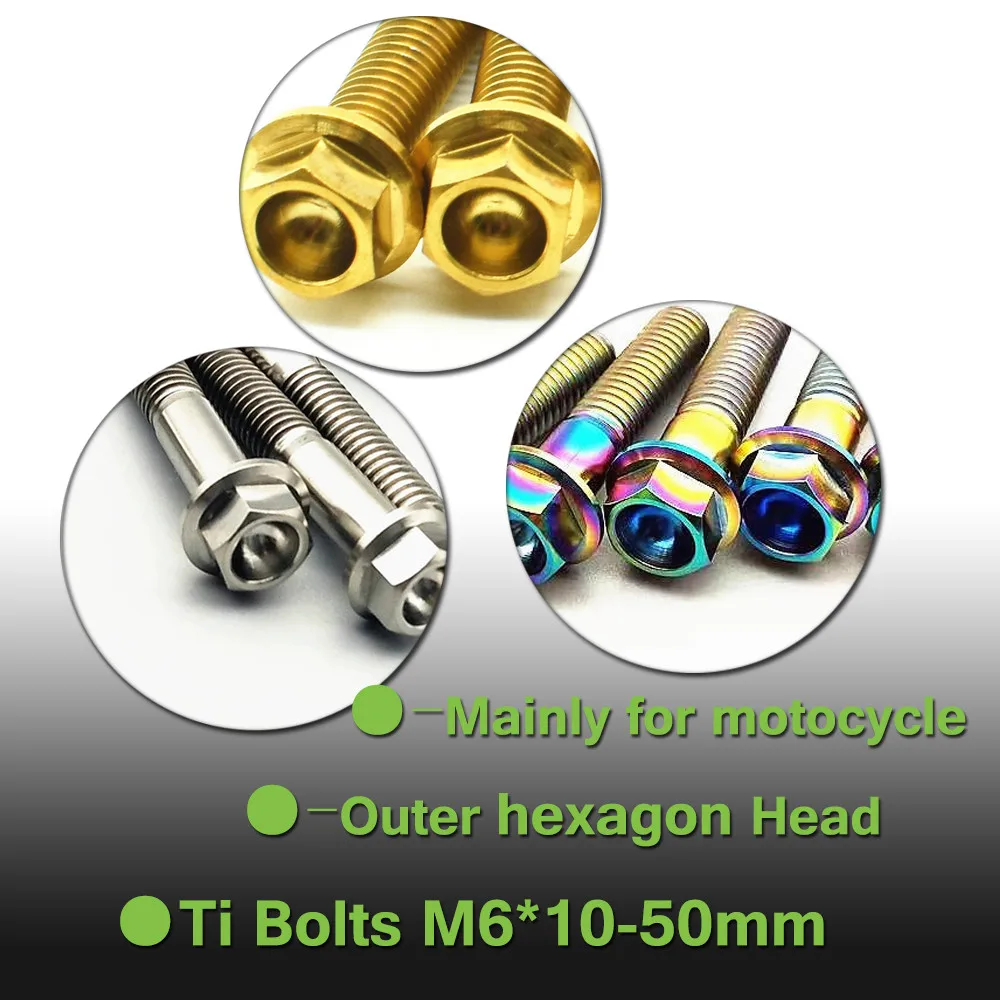 

M6 Ti Fastener Motorcycle Titanium Bolts M6x10 M6x15 M6x20 M6x25 M6x30 M6x35 M6x40 M6x50 M6 Ti Screw Outer Hexagon Flange Head