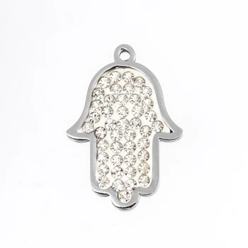 

100% Stainless Steel Women Stainless Steel Jewelry Silver Color/Golden Rhinestones HAMSA ; Hand of Fatima Pendant Charms 30pcs