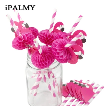 

1000pcs Hot Pink Striped Paper Straws with Honeycomb Flamingo for Holiday Wedding Party Bridal&Baby Shower Decoration