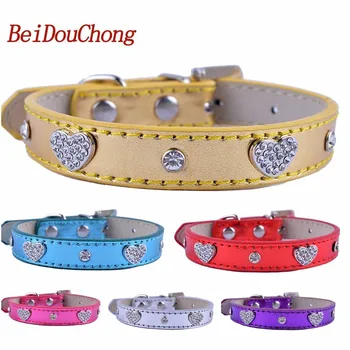 

Wholesale Rhinestones Dog-Collar Pu Leather Crystal Studded Adjustable Small Puppy Neck Strap Pet Products