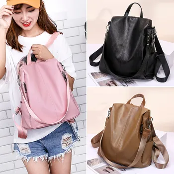 

Woman Anti-theft Backpack Bag Casual Wild Soft PU Leather Dual-use Small Backpack Female Shoulder School Travel Bag C35#