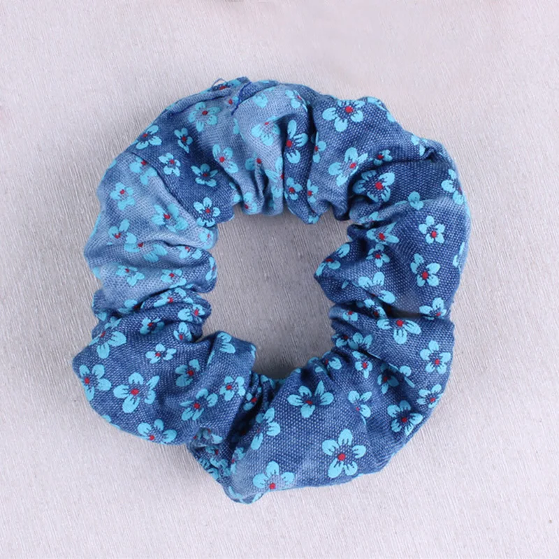 4 blue floral scrunchies
