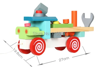 

Freeship 1pc children kids Wooden bolt & nut assemble assembling pulling truck colorful educational mind finger practise toy