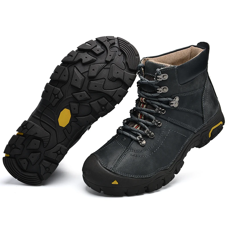 Shangfandeng Super Warm Winter Men Boots Genuine Leather Boots Men Winter Shoes Men Military Fur Bo