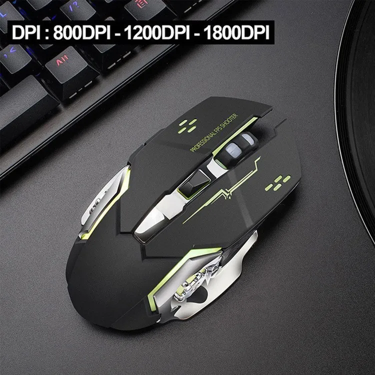 Wireless Silent Rechargeable Gaming Mouse 2.4GHz 1800DPI Mice USB Optical Game Backlight Mouse For