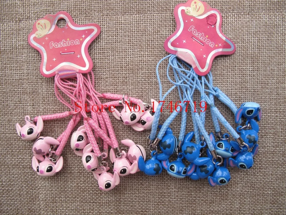 

Free Shipping 50 pcs Stitch Pendant Cell Phone Charm Straps with Bell Cartoon Cell Phone Strap Bell Charm L-901