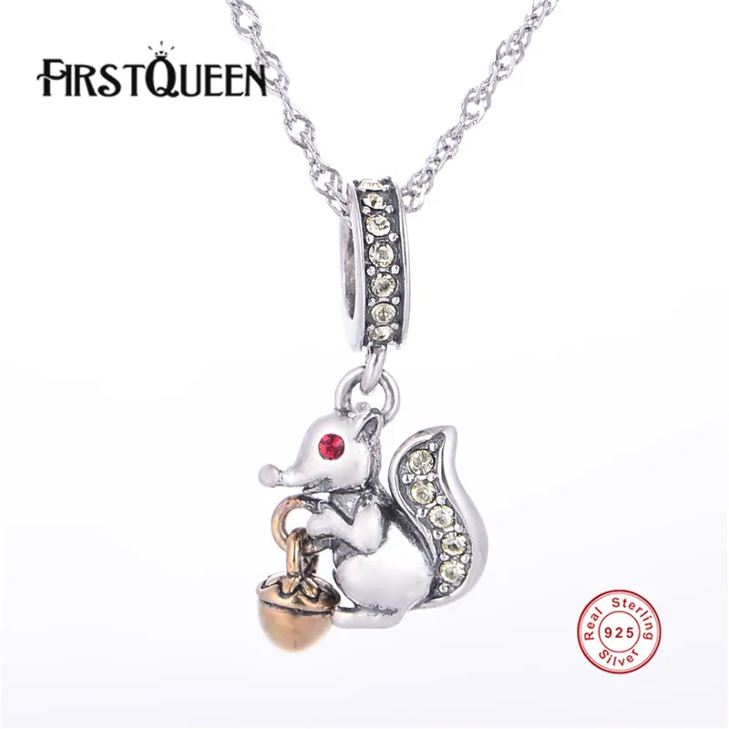 FirstQueen 925 пробы Серебряный Белка Шарм Бусины DIY браслеты ожерелья и подвески для леди ювелирных изделий