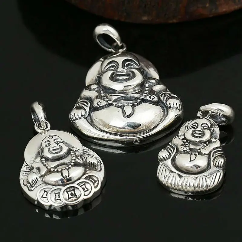 

Pendant 100% real 925 sterling silver women or men Buddhism Maitreya Buddha Necklace Pendant enrichment Money jewelry GP64