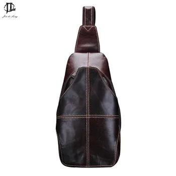 

New Trend Fashion Retro Oil Wax Genuine Leather Men Chest Pack Sling Shoulder Bag Casual Travel Zipper Bags