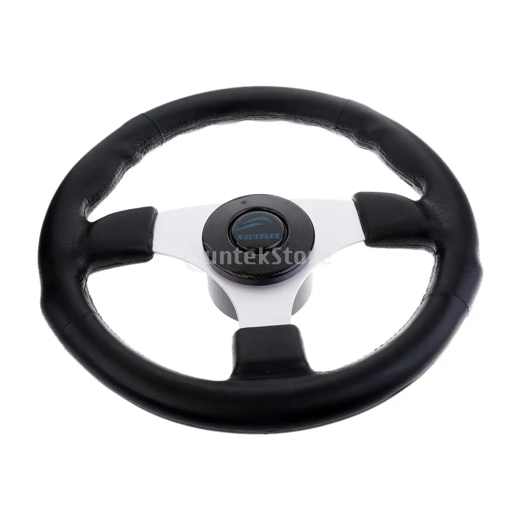 

340mm Performance Aluminum Alloy Marine Sports Boat Yacht Steering Wheel 3 Spoke 3/4" Shaft Soft PU Foam Grip with Center Cap