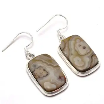 

Genuine Crazy Lace Agate EARRINGS 925 Sterling Silver, 41mm, 2SE0029
