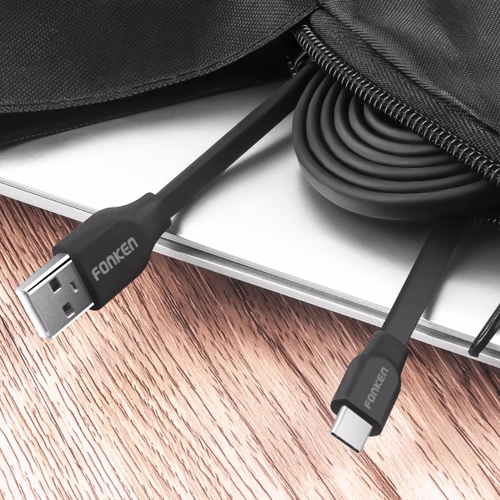 FONKEN type C USB кабель Плоский зарядный кабель type-c USB C Реверсивный Макс 2.4a Быстрая зарядка для мобильных телефонов Кабели