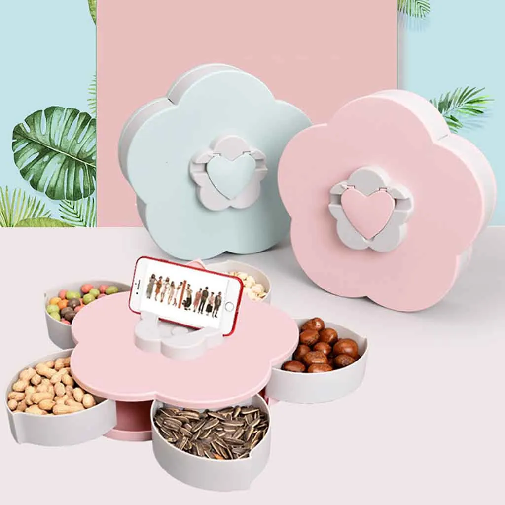 

Creative Petal Shape Bloom Rotating Snack Box Multi-functional Flower Design Candy Food Storage Box Jewelry Organizer 12L