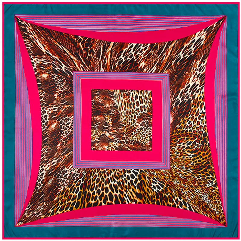 

POBING 100% Silk Scarf Luxury Brand Leopard Neckerchief Large Headscarf Square Scarves Lady Foulard Female Bandana 100*100CM