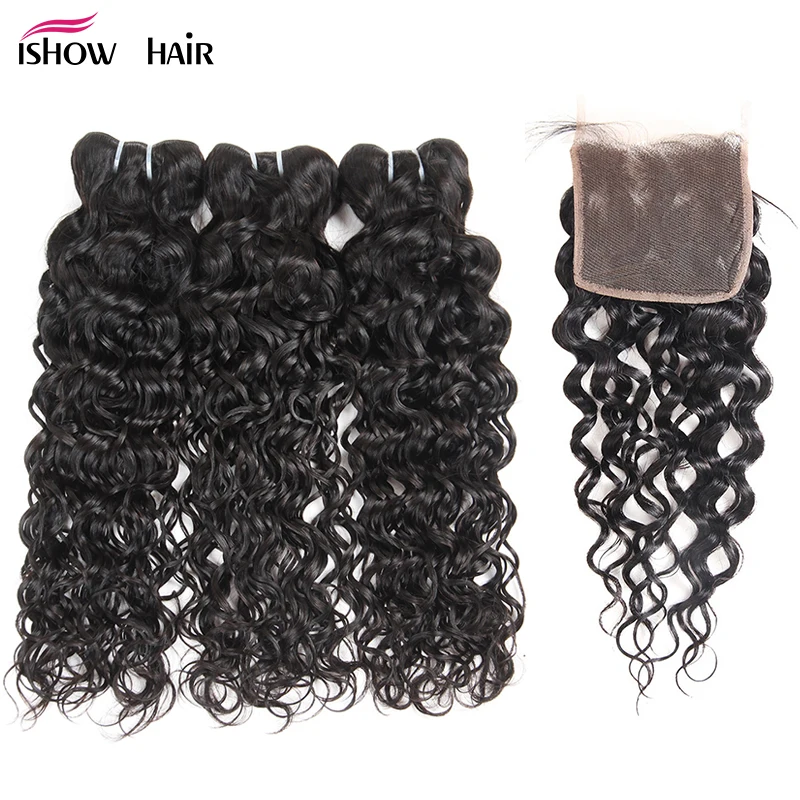 comprar Ishow Onda Brasileira Pacotes Com Fecho de 100% Pacotes de Tecer Cabelo Humano Com Encerramento Gratuito Médio Três Parte Não Remy cabelo