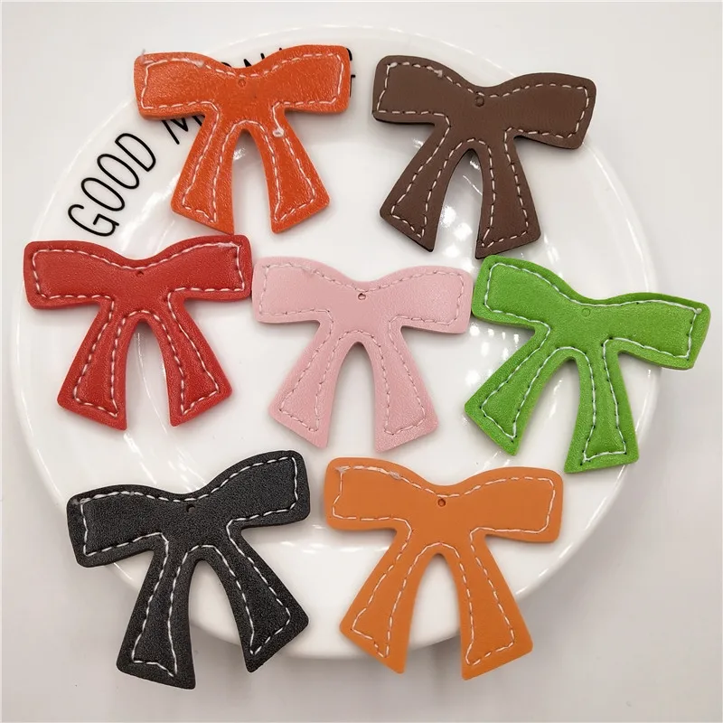 

5.5X4.5CM 20pcs/lot Mix Color PU leather bowknot keyring pedant
