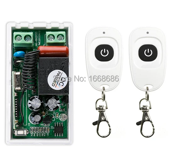 

most simple wiring AC220V 1CH Wireless Remote Control Switch System Receiver & 2pcs one-button waterproof Remote 315mhz/433mhz
